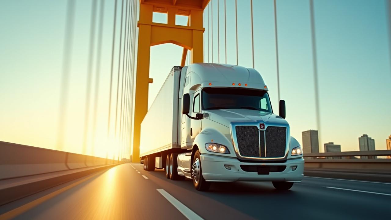 181 Transportation truck crossing the Sacramento Tower Bridge at dawn