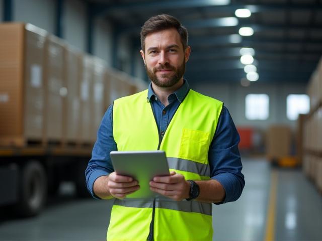 Professional transport coordinator managing a B2B delivery appointment