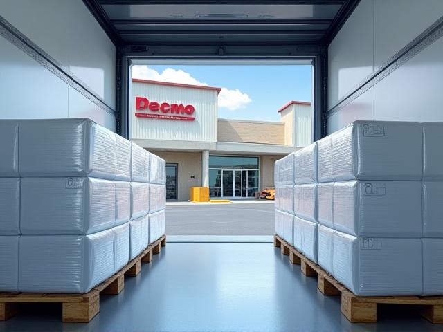 Unloaded palletized freight ready for final B2B delivery